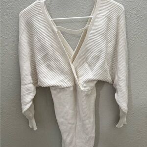 White Ribbed Knit Sweater Dress